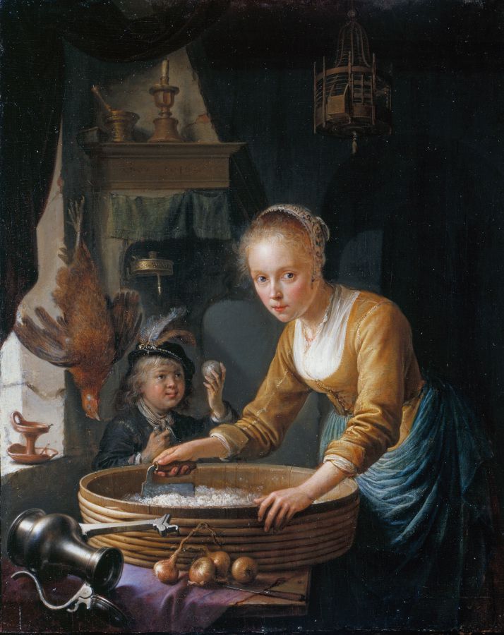 Gerrit Dou (1613-1675) Muchacha pelando cebollas