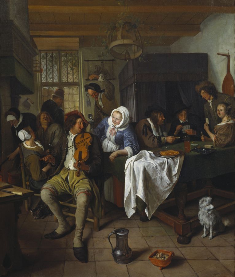 Jan Steen (1626-1679) Interior de una taberna con los jugadores y un violínista