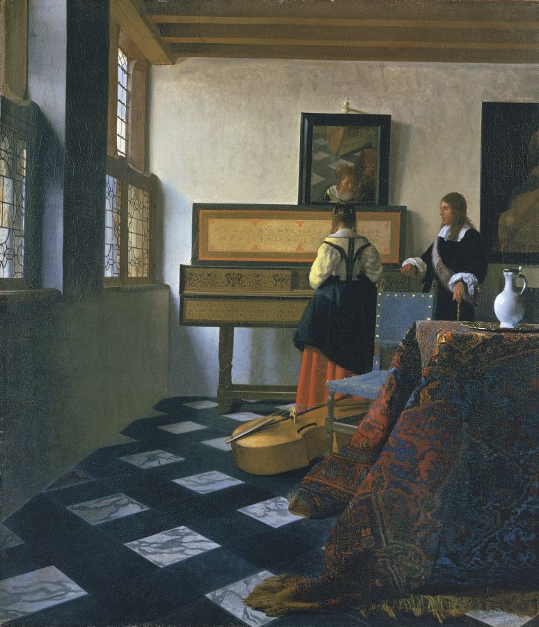 Johannes Vermeer (1632-1675) Señora en el virginal con un caballero