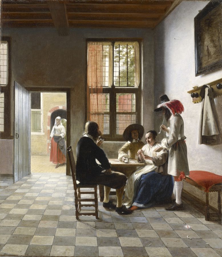 Pieter de Hooch (1629-1684)  Los jugadores de cartas en una habitación iluminada por el sol