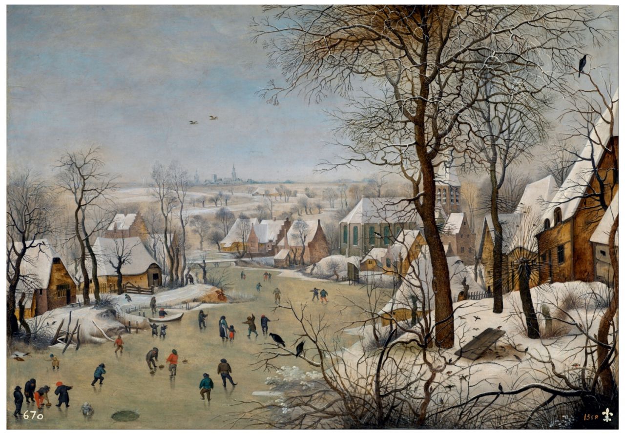 SKATEBOARDING Paisaje nevado con patinadores y trampa para pájaros, Pieter Brueguel el Joven